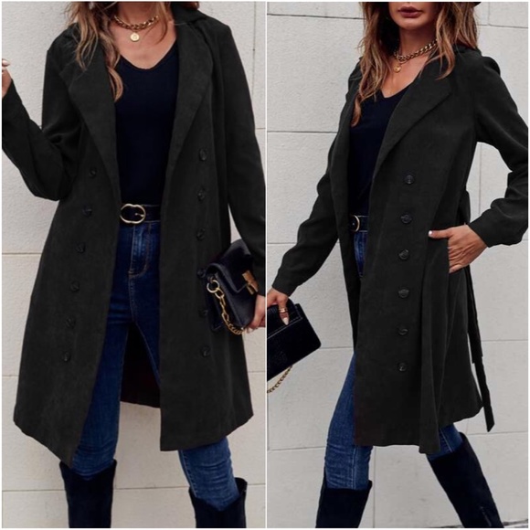 Bellanblue Jackets & Blazers - Black Corduroy Double Breast Pocket Jacket Minimalist